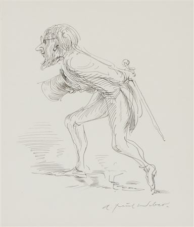Striding gentleman with top hat, glasses and cane