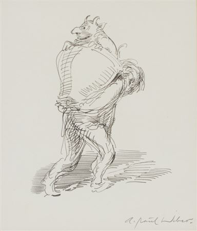 Man wearing a bag, with a little devil inside