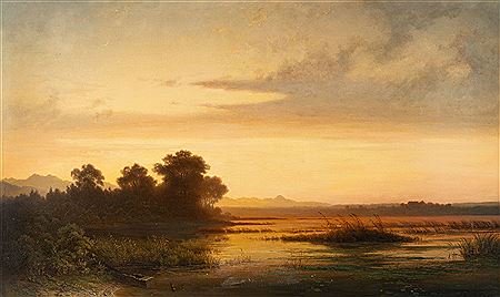 Moor landscape in Upper Bavaria in evening light