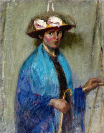 Girl with Blue Kerchief, 1918 by Jozsef Koszta - Auction record, sale price, and art valuation. Compare with similar artists and explore comparable artworks.