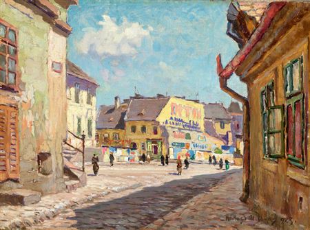 Tabán Street Scene, 1923 by Janos Rakosi-Uitz - Auction record, sale price, and art valuation. Compare with similar artists and explore comparable artworks.