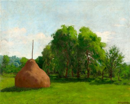 Nagybánya Landscape with Haystack by Samu Bortsok - Auction record, sale price, and art valuation. Compare with similar artists and explore comparable artworks.