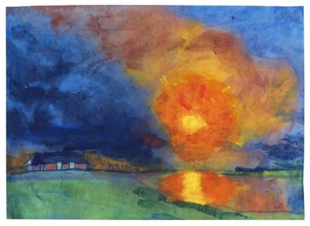 Marschlandschaft und Bauerngehöft bei Sonnenuntergang, 1935/1940