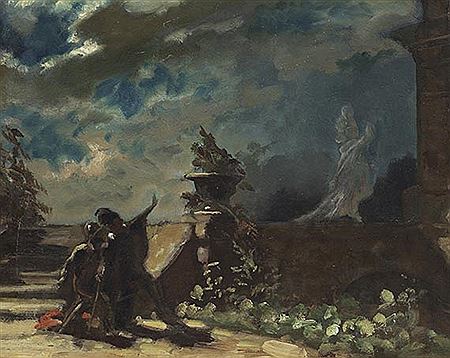 Hamlet and his father's ghost , circa 1870.