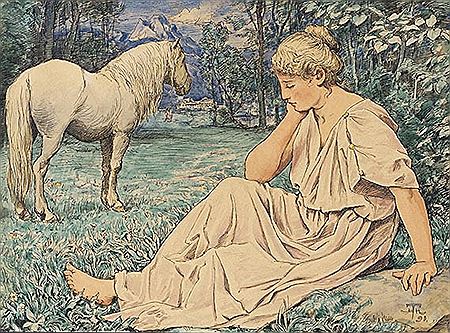 White horse and seated people , 1891.