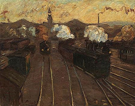 Vor den Einfahrtshallen des Alten Stuttgarter Bahnhofs, 1909.