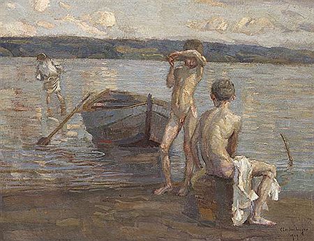 Badende Knaben am Seeufer, 1909.