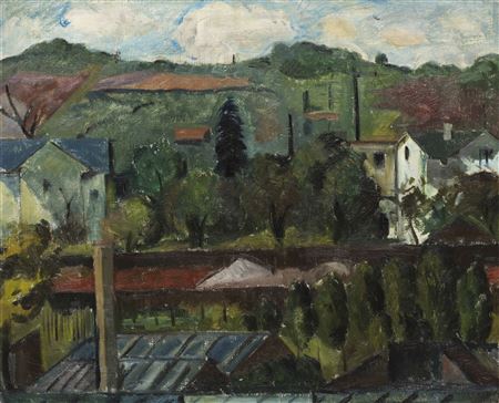 View of the garden center at the Prague Cemetery in Stuttgart , 1911/1913.