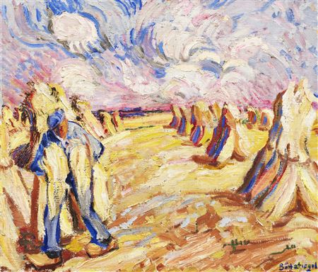 Harvest field (verso: pastures by the stream) , around 1912.