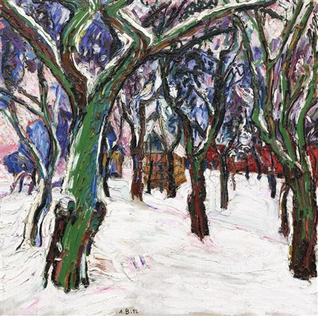 Winter picture with farmhouses , 1912.