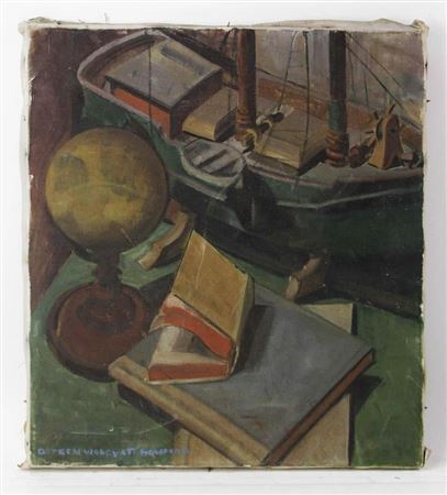 Still life boat and globe on desk