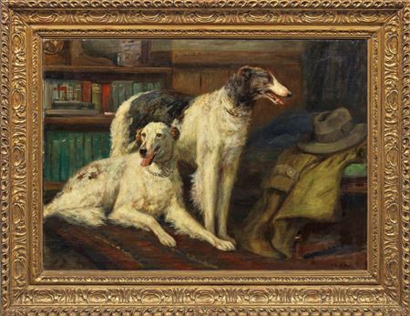 Two borzois in an interior