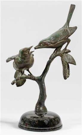 Two birds on an alder branch