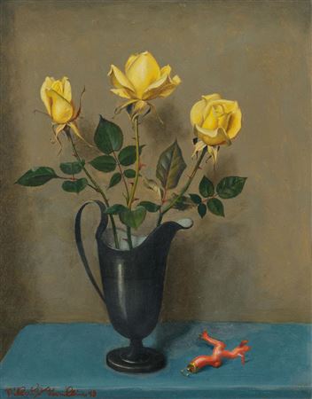 Three roses with coral. 1948. by Niklaus Stoecklin - Auction record, sale price, and art valuation. Compare with similar artists and explore comparable artworks.