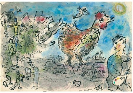 Le coq aux amoureux du peintre au double-profil
