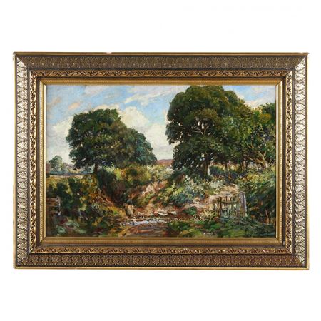 Summer Landscape with Woman and Dog