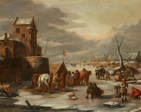 Winter landscape with ice fun by Dirk Maes - Auction record, sale price, and art valuation. Compare with similar artists and explore comparable artworks.