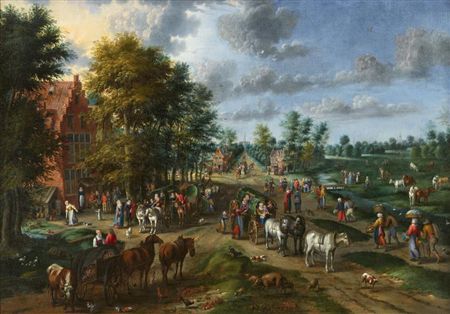 Large Flemish village landscape with rich staffage by Karel Breydel - Auction record, sale price, and art valuation. Compare with similar artists and explore comparable artworks.