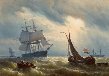 Cargo ships in front of a coast by Louis Johan Hendrik Meijer - Auction record, sale price, and art valuation. Compare with similar artists and explore comparable artworks.