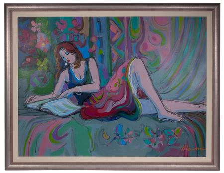 A reclining figure reading