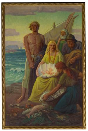 A Group Staring Inland with the Bounty of the Sea at Their Feet