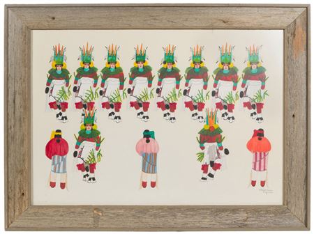 Sample artwork by Jose Encarnacion (Soqween) Pena (1902 - 1979), known for ceremonial figure, indian designs - View similar artists and auction records