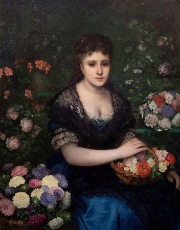 Portrait of a woman surrounded by flowers