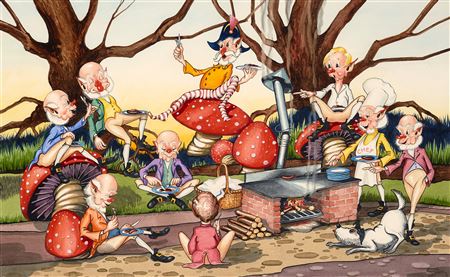 BBQ Party from Illustration for Childrens Book "Barney Bracken and Friends", 1981