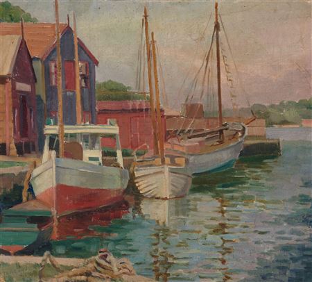 Moored Boats by Valerie Lazarus - Auction record, sale price, and art valuation. Compare with similar artists and explore comparable artworks.