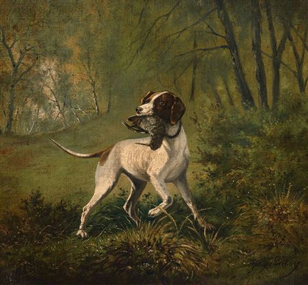 Hunting Dog with Bird by Georges Crehay - Auction record, sale price, and art valuation. Compare with similar artists and explore comparable artworks.