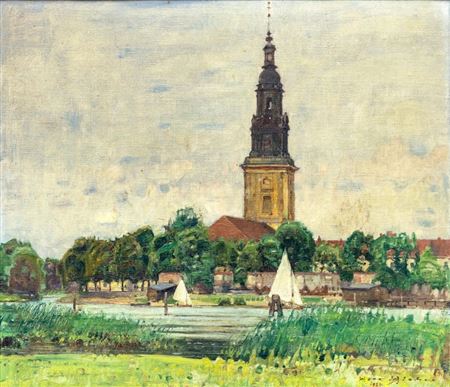Potsdam. Blick über die Havel auf die Heilig-Geist-Kirche.