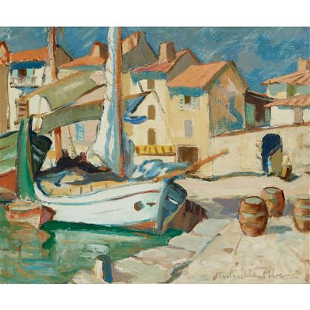 WINE BOATS, ST. TROPEZ by John Maclaughlan Milne - Auction record, sale price, and art valuation. Compare with similar artists and explore comparable artworks.