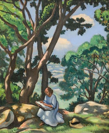 Reading under the pines