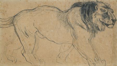 Walking lion and reclining lioness