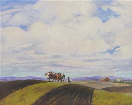 Sample artwork by Percy Manser (1886 - 1973), known for landscape, genre painting (hood river landscapes) - View similar artists and auction records