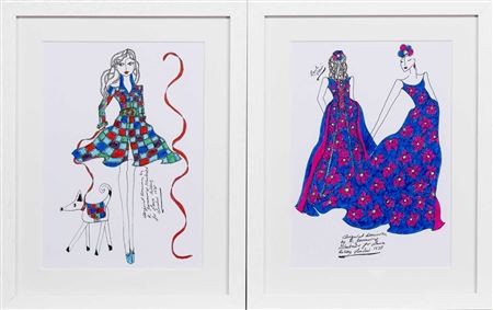 TWO ORIGINAL ILLUSTRATIONS OF DESIGNS FOR LAURA ASHLEY