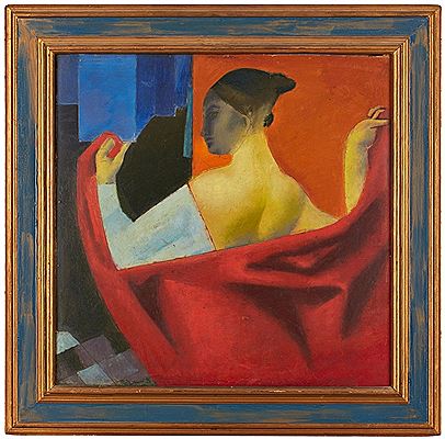 Frau mit rotem Tuch