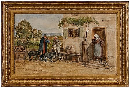 Shepherd with His Dogs During a Short Rest and Conversation