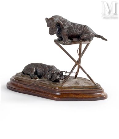 Two dachshunds at the post, one on the tripod by Antonio Coello de Portugal - Auction record, sale price, and art valuation. Compare with similar artists and explore comparable artworks.
