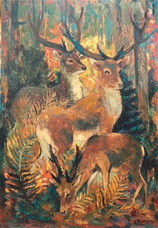 Stags and Deer in the Forest