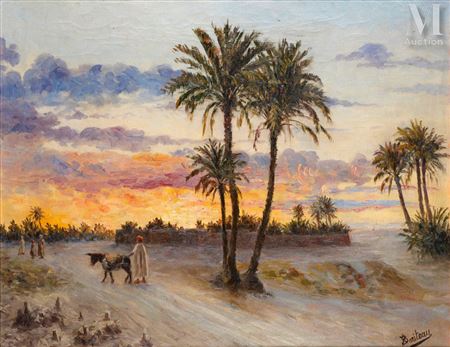 Palm tree landscape, evening