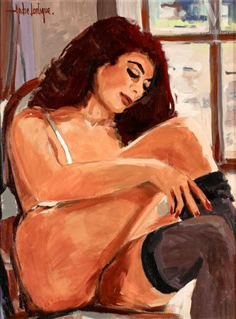 Naked woman with black stockings