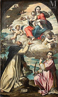 Virgin of the Rosary with the Saints Dominic and Stephen by Giovanni Battista Trotti - Auction record, sale price, and art valuation. Compare with similar artists and explore comparable artworks.