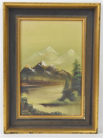 Forested Mountainscape with Snowy Peaks Surrounding a Calm Still Waterway