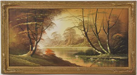 Stream Surrounded by Forest and Water Lilies in the Water