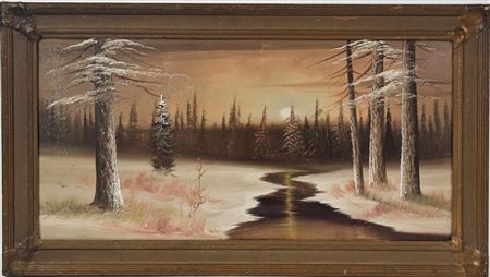Moonlit Winter Stream Landscape