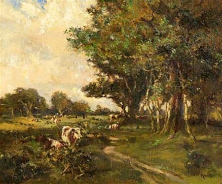 Cattle Grazing in a Wooded Landscape