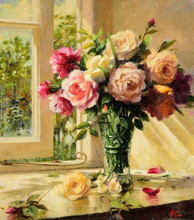 Roses in a Glass Vase