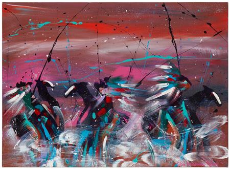 Abstract Native Americans On Horseback