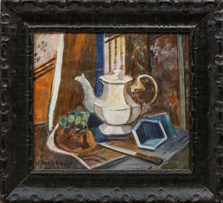 "Abstract Still Life with Teapot and Grapes"